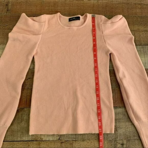 On twelfth women's size small pink ribbed knit sweater with puff long sleeves - Picture 5 of 8